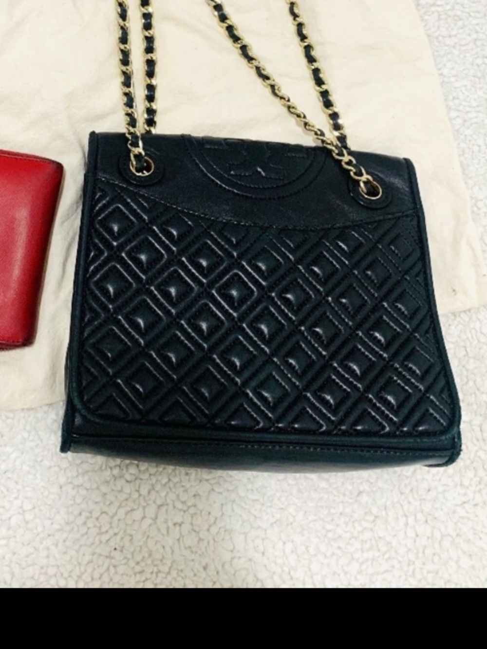 Tory Burch Quilted Lambskin Leather Shoulder/Cross Black Bag